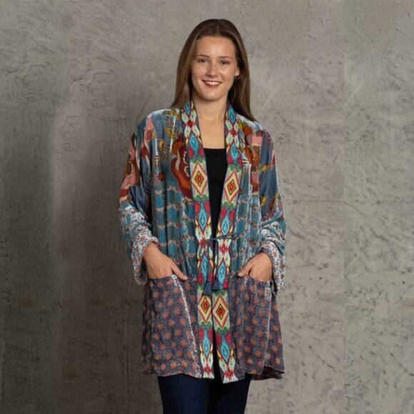 Johnny Was Vember Burnout Gweneth Dress Flowers Velvet Floral Blue New - Picture 6 of 8